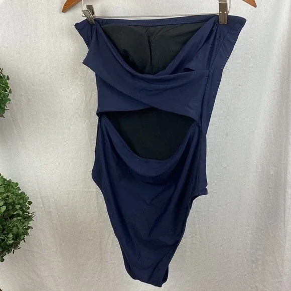 J Crew Navy Blue Strapless Bandeau 1 Piece Swim Bathing Suit 12 NEW - Picture 3 of 9